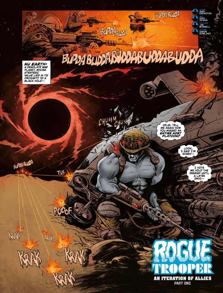 Judge Dredd Megazine 493 - ROGUE TROOPER // AN ITERATION OF ALLIES
By Andi Ewington (Writer) Sinu Senan (Artist) Jim Boswell (Colourist) Simon Bowland (Letterer) 