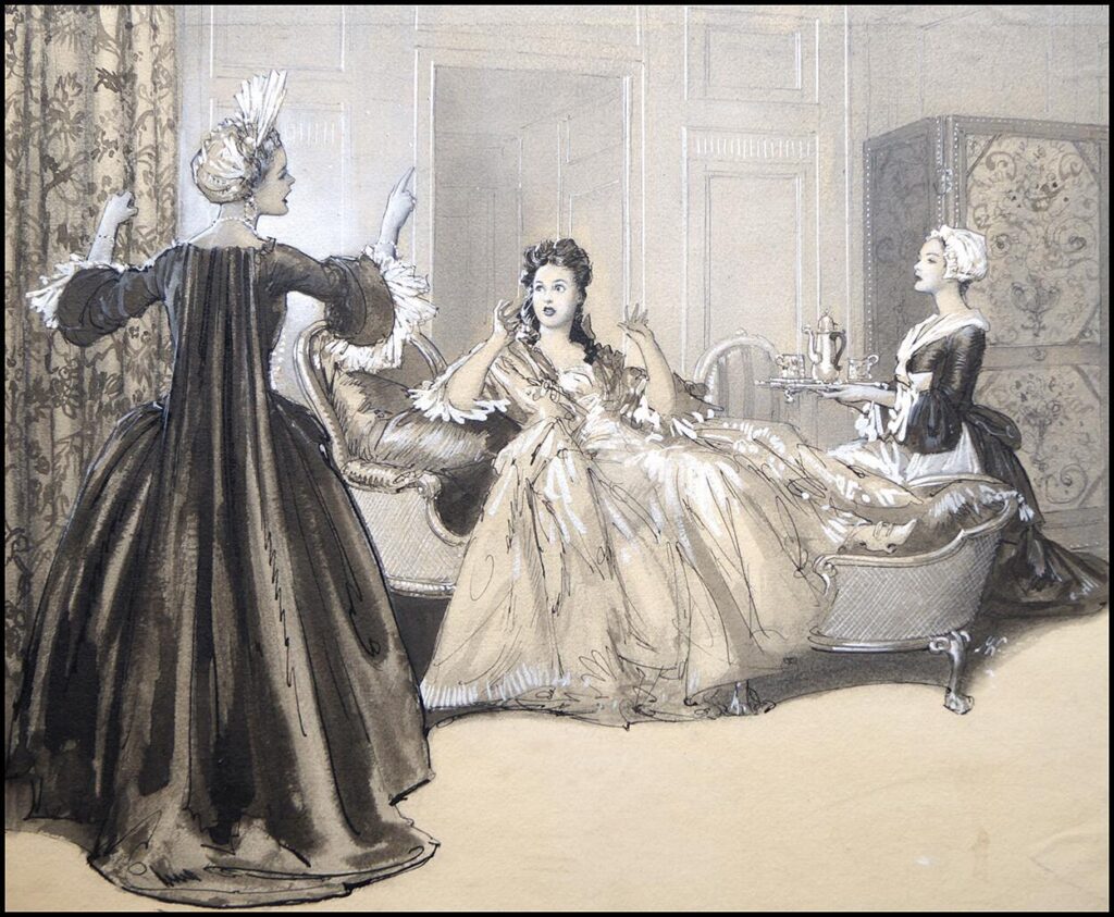 A dramatic scene in Queen Anne's bedchamber from a story called The Queen's Maid originally published in Princess 15 July 1961 and later reprinted in Princess Tina issue 20