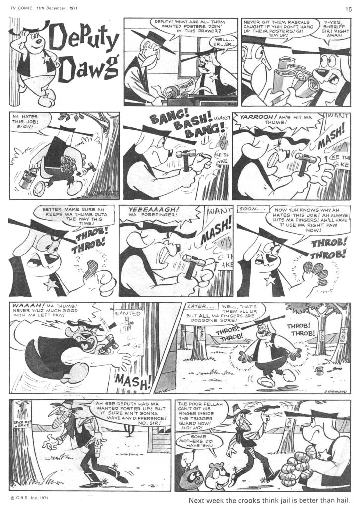 "Deputy Dawg" drawn by Barry Glennard, for the issue of TV Comic cover dated 11th December 1971
