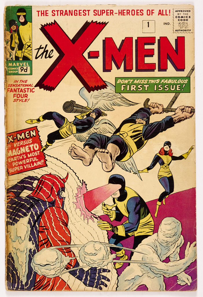 X-Men 1 (1963). Weak spine with discoloured tape residue, splash page doodle to "X-Men" lettering, off-white pages [gd/vg]. No Reserve