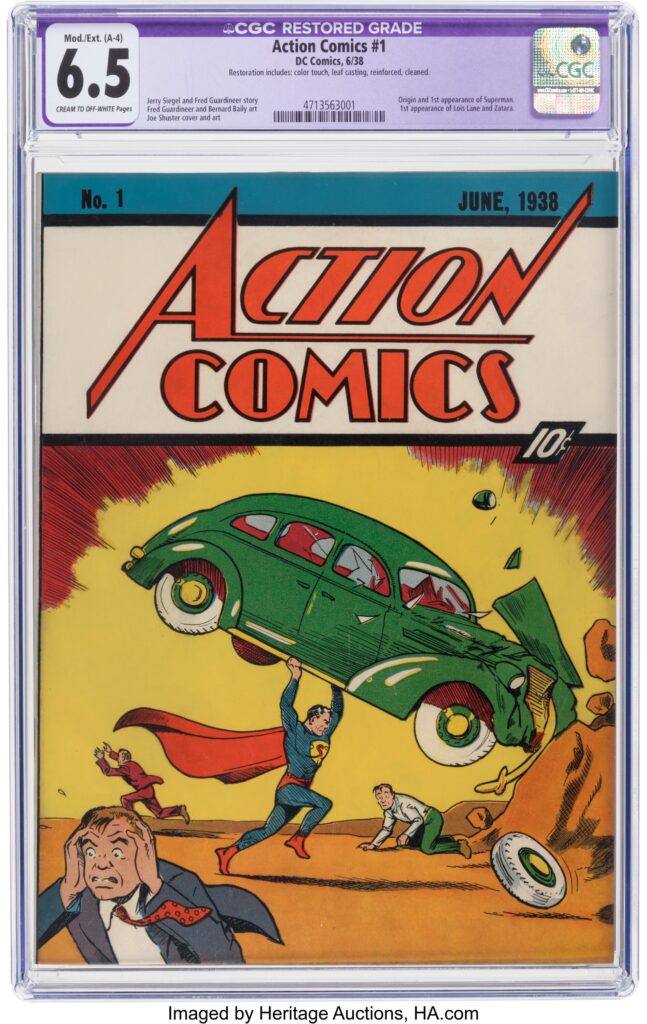 Action Comics 1 DC, 1938 CGC Apparent FN 6.5 Moderate Extensive A-4 Cream to off-white pages