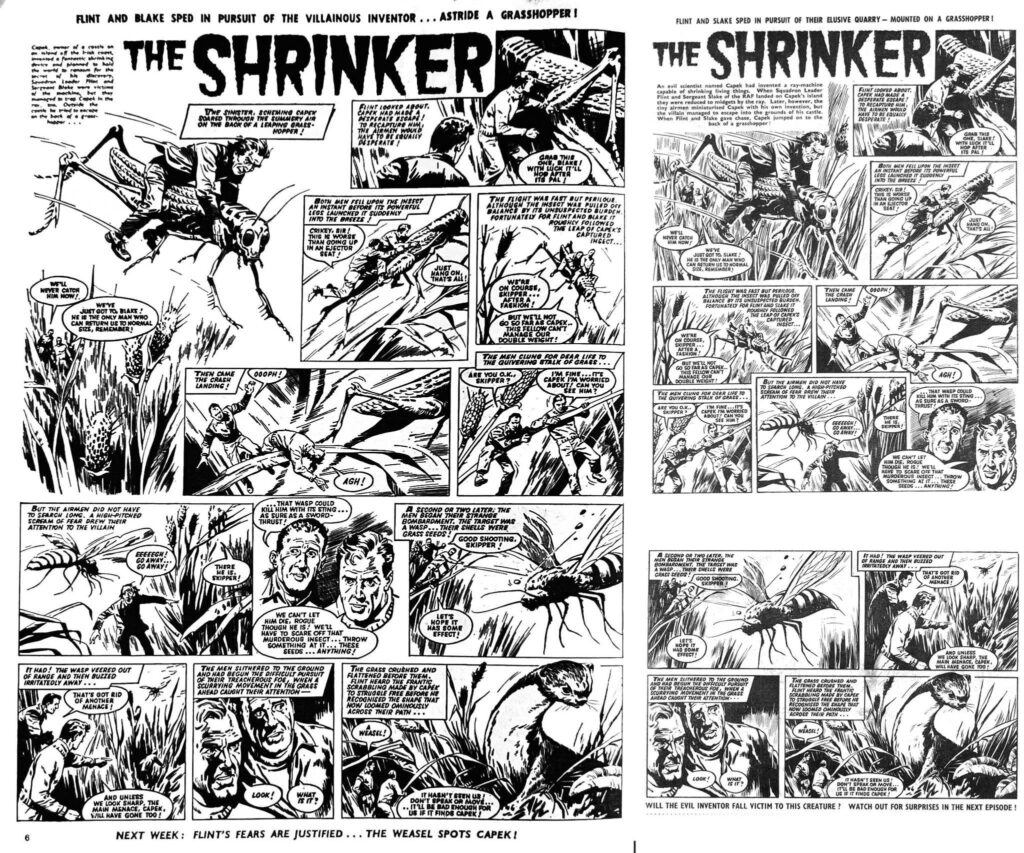 “The Shrinker”, as originally featured in Buster, and in Valiant, cover dated 2nd March 1968. Scan via Robert Moubert on Mighty World of British Comics