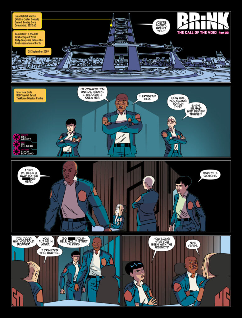 2000AD Prog 2493 - BRINK // THE CALL OF THE VOID, Part Twenty Two
Script: Dan Abnett / Art: INJ Culbard / Letters: Simon Bowland