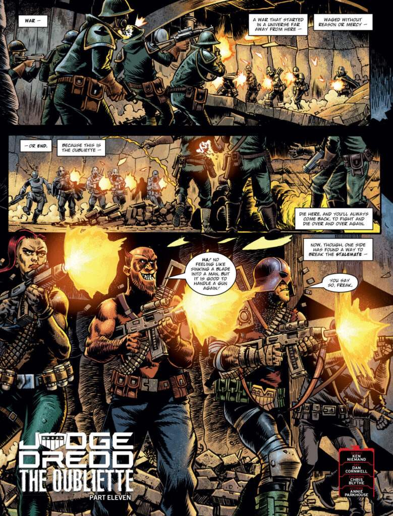 2000AD Prog 2493: JUDGE DREDD // THE OUBLIETTE, Part Eleven
Script: Ken Niemand / Art: Dan Cornwell / Colours: Chris Blythe / Letters: Annie Parkhouse