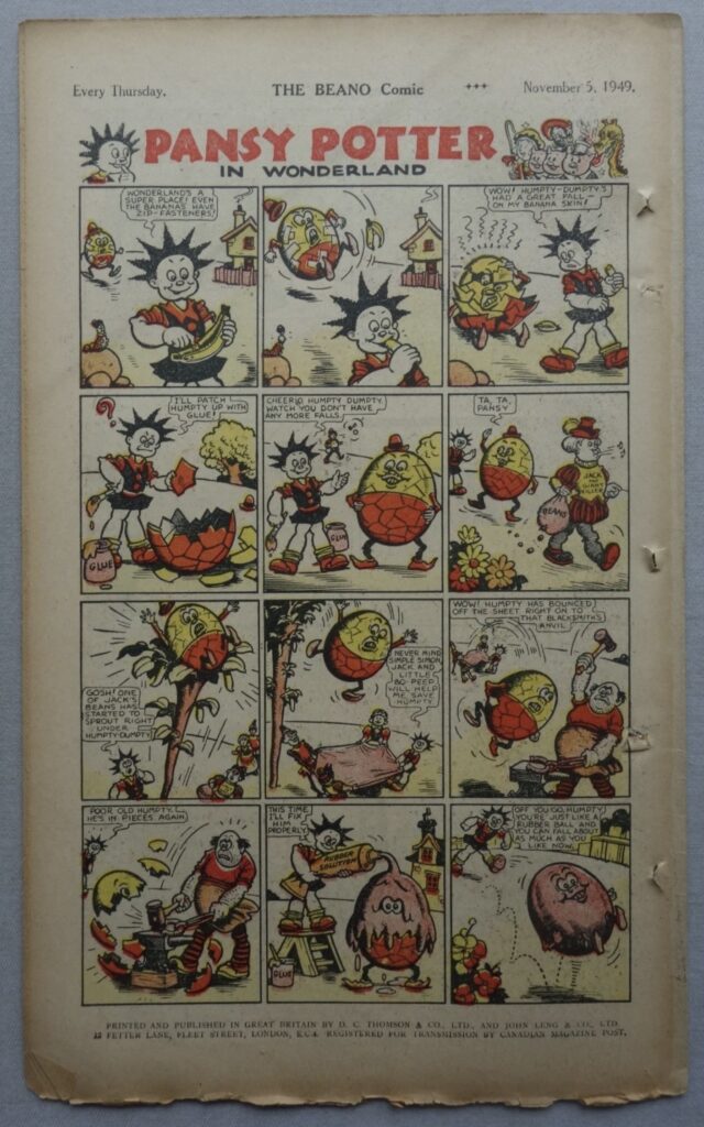 Beano No. 381 cover dated 5th November 1949 – Fireworks issue, from the DCT Archive