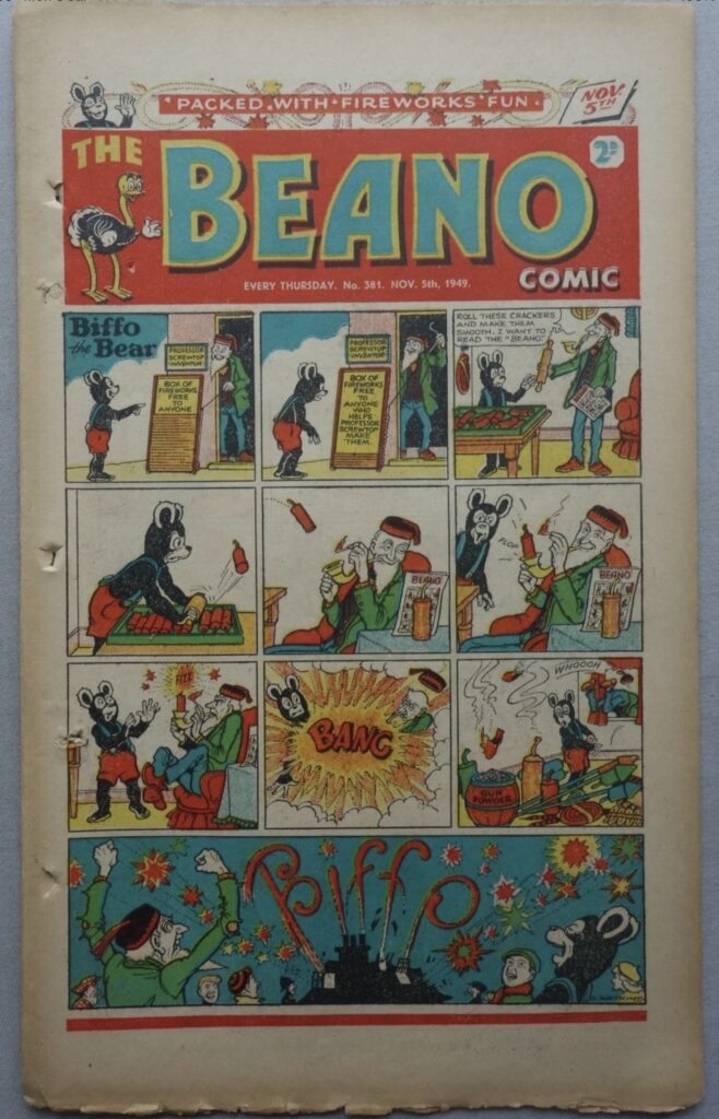 Beano No. 381 cover dated 5th November 1949 – Fireworks issue, from the DCT Archive