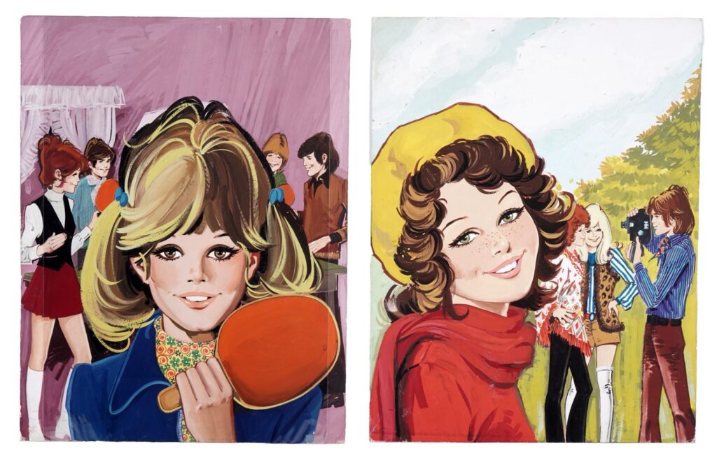 Original front cover artwork for Princess Tina by Purita Campos Original front cover artwork for Fleetway Publication’s girl’s comic Princess Tina by artist Purita Campos, published February 13th, 1971, gouache on boards, 45.5 x 35cms, unframed. (a pair)