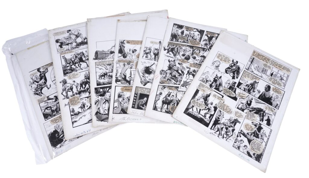 Original comics artworks for Black Beauty by Leslie Branton Eight original artboards by Leslie Branton for the series Black Beauty featured in Look-in, ink on boards with lettering, various sizes, average 46 x 34cms, unframed.