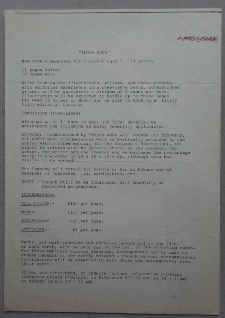Terra Nova Issue Zero Sample Issue (Eco Publishing, 1983) - Specification and Rates