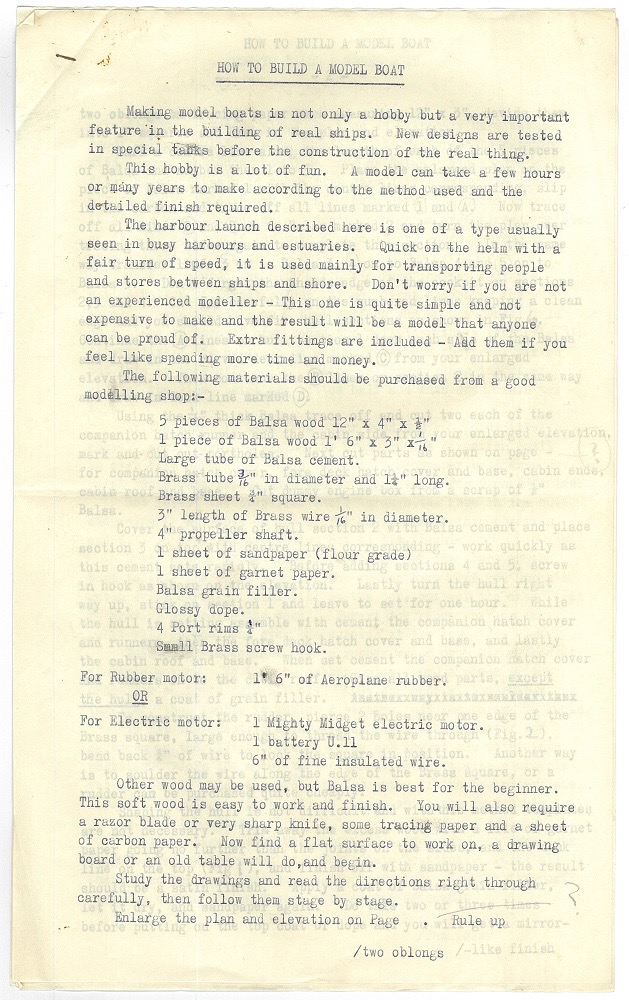 How to Build a Harbour Launch - Script by Bruce Cornwell for Eagle Book of Hobbies 1958 - Page One