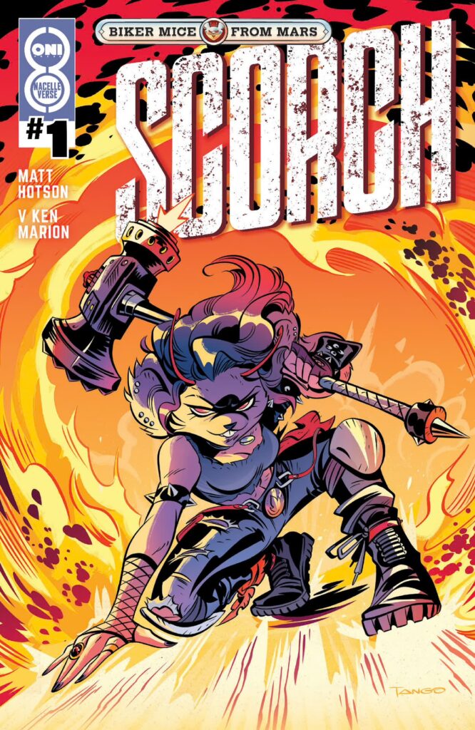 Biker Mice From Mars: Scorch #1 launches in August 2026 from Oni Press as a four-issue spinoff by Matt Hotson and V Ken Marion. The new Biker Mice From Mars series reveals Scorch’s origin, exploring her ties to Throttle, Vinnie, Modo and Mars’ fall