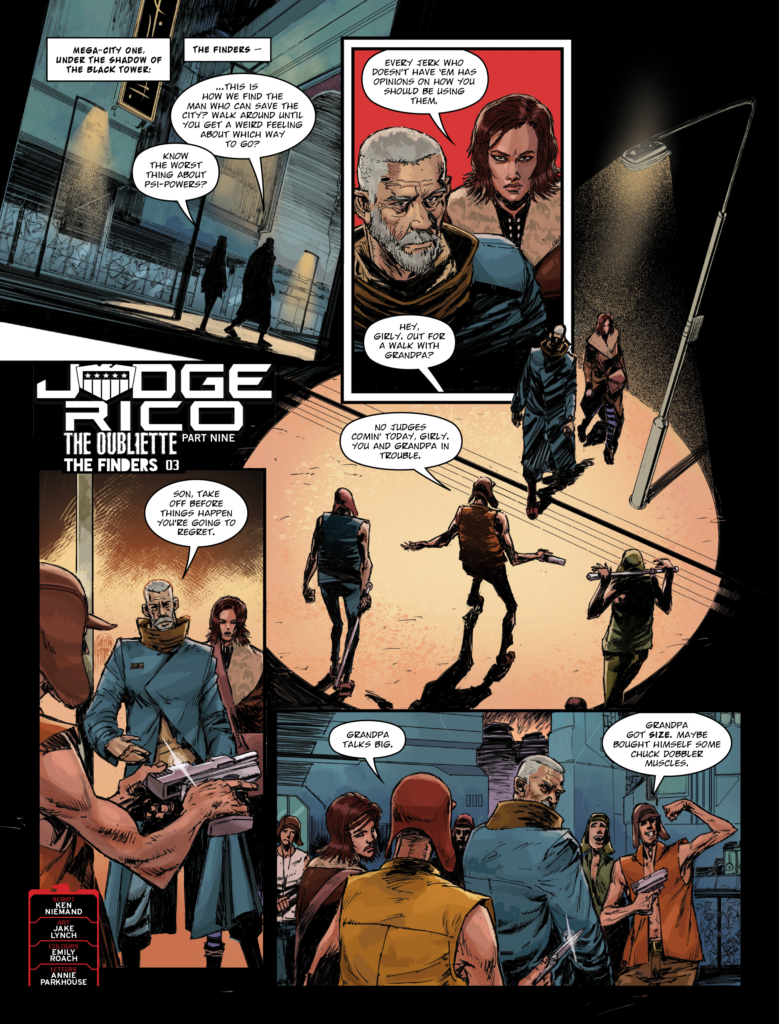 2000AD Prog 2491 - JUDGE RICO // THE FINDERS
By Ken Niemand (Writer) Jake Lynch (Artist) Emily Roach (Colourist) Annie Parkhouse (Letterer)