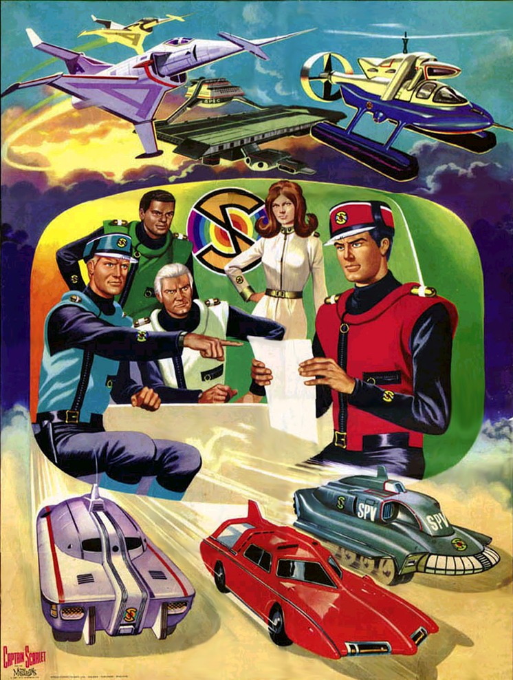 Ron Embleton was also the artist for a poster featured on the back of Captain Scarlet and the Mysterons bubble gum cards, released in 1968.  The front of each card carries a drawn action scene or photograph from the series, but the other side had a piece of the Embleton poster. The complete set works like a puzzle for the illustration. The poster was also available in a whole.