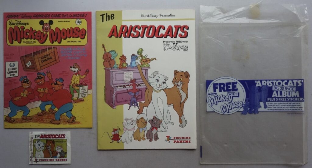 Mickey Mouse No. 222 cover dated 19th January 1980 With Free Gift Panini Aristocrats Album
