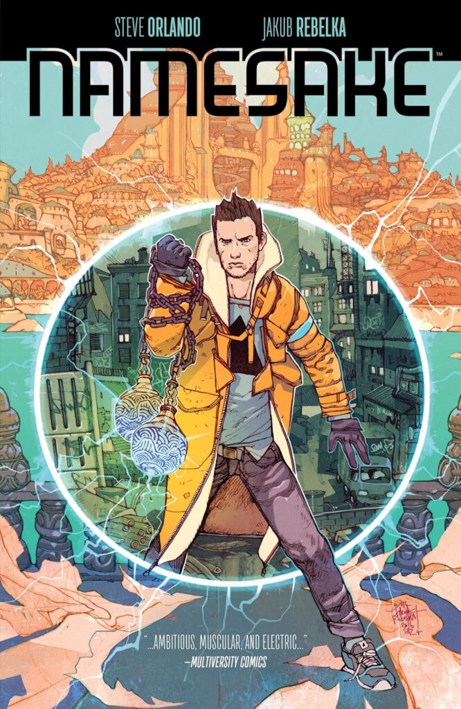 Namesake (2017) 
Created by Steve Orlando and Jakub Rebelka
First published as Namesake Issues 1 to 4 by BOOM! Studios
Collection: Namesake (2017)
ISBN: 978-1608864119