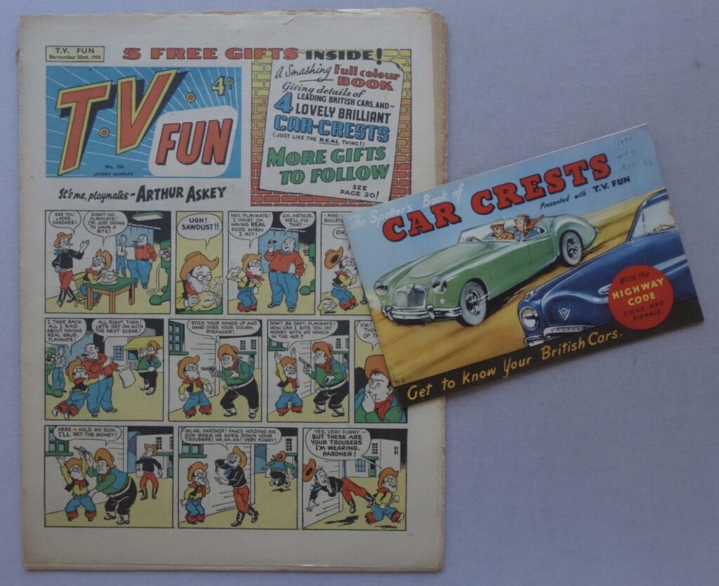 TV Fun No. 158 cover dated 22nd September 1956 With Free Gift Car Crests Booklet