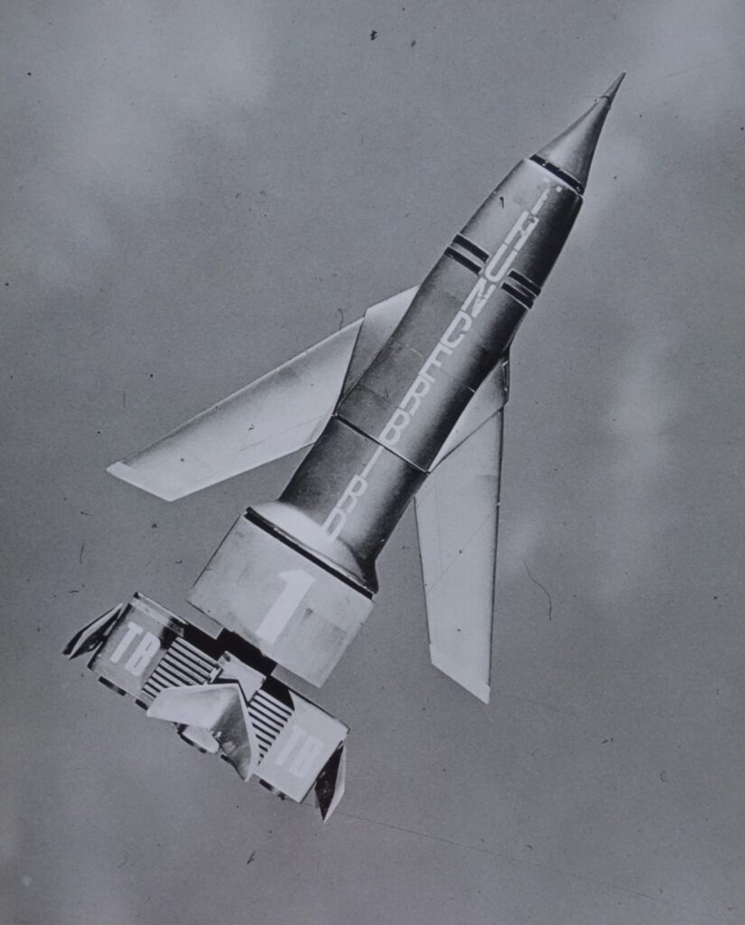 This photograph of Thunderbird 1 from "Thunderbirds", from the offices of TV 21, was used in an issue of the comic. From the estate of artist David Slinn. The photo was used by other licensors on other merchandise, including trading cards