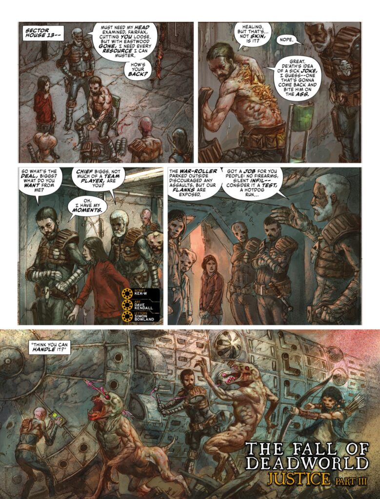 2000AD Prog 2489 - THE FALL OF DEADWORLD // JUSTICE, Part Three
By Kek-W (Writer) Dave Kendall (Artist) Simon Bowland (Letterer)