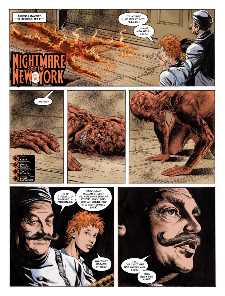 2000AD Prog 2489 - NIGHTMARE NEW YORK // BOOK TWO, Part Two
By Kek-W (Writer) David Roach (Artist) Peter Doherty (Colourist) Annie Parkhouse (Letterer)