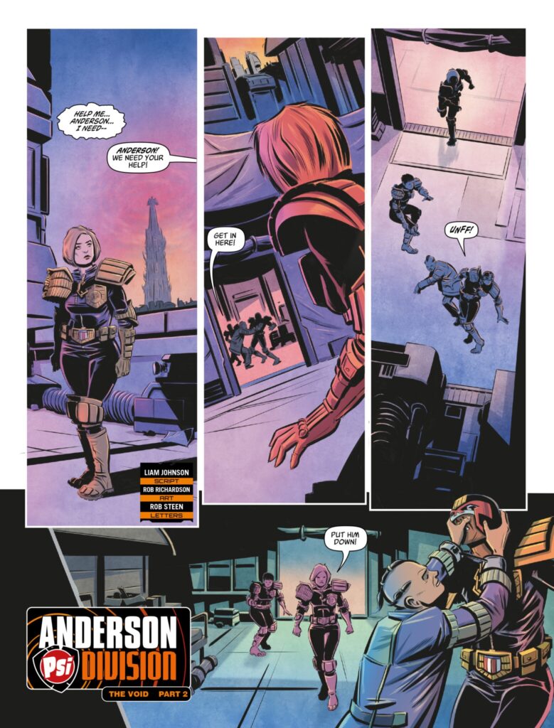 2000AD Prog 2489 - ANDERSON, PSI-DIVISION // THE VOID, Part Two
By Liam Johnson (Writer) Rob Richardson (Artist) Rob Steen (Letterer)