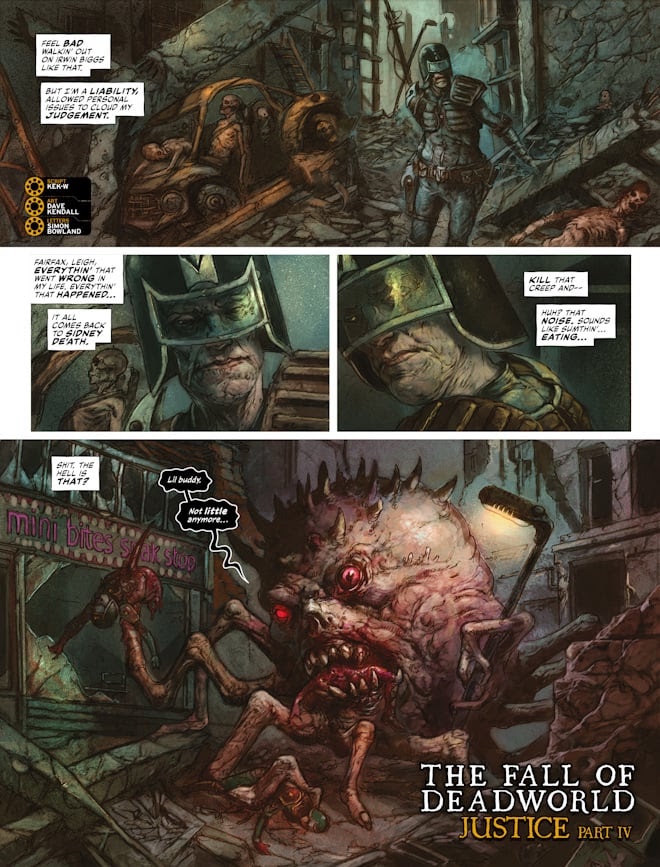 2000AD 2490 - THE FALL OF DEADWORLD // JUSTICE By Kek-W (Writer) Dave Kendall (Artist) Simon Bowland (Letterer)