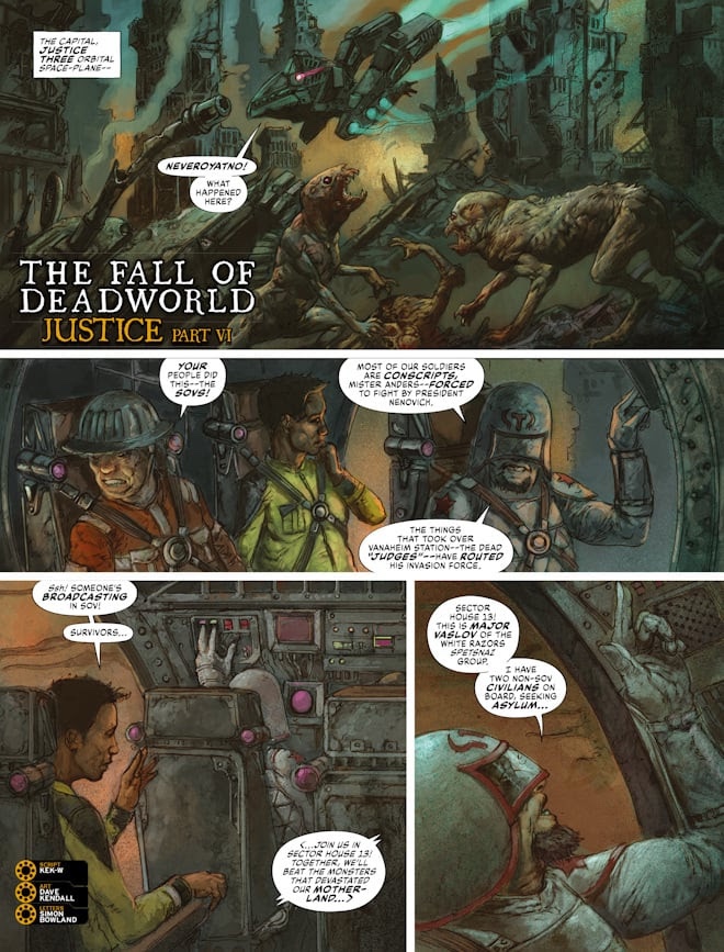 2000AD 2492 - THE FALL OF DEADWORLD // JUSTICE By Kek-W (Writer) Dave Kendall (Artist) Simon Bowland (Letterer)