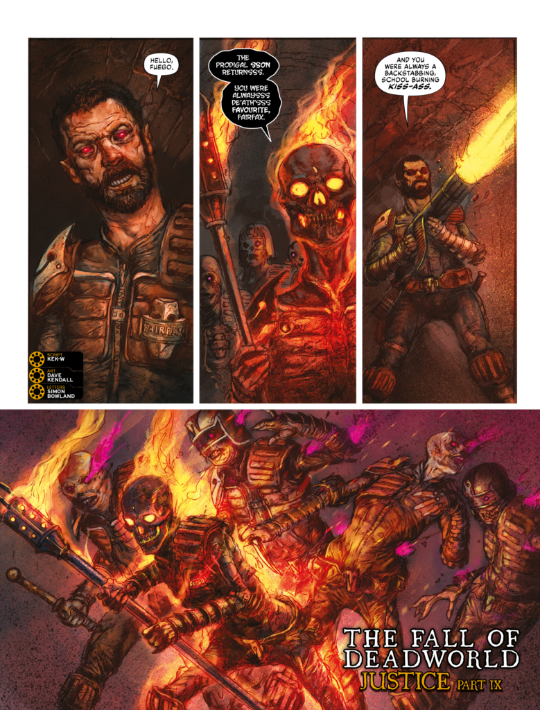 2000AD Prog 2495 - THE FALL OF DEADWORLD // JUSTICE
By Kek-W (Writer) Dave Kendall (Artist) Simon Bowland (Letterer)