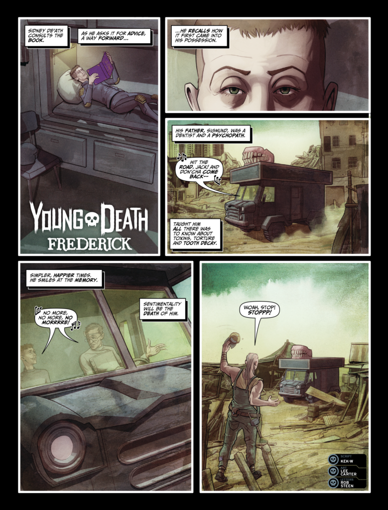 2000AD Prog 2495 - YOUNG DEATH // FREDERICK
By Kek-W (Writer) Lee Carter (Artist) Rob Steen (Letterer)