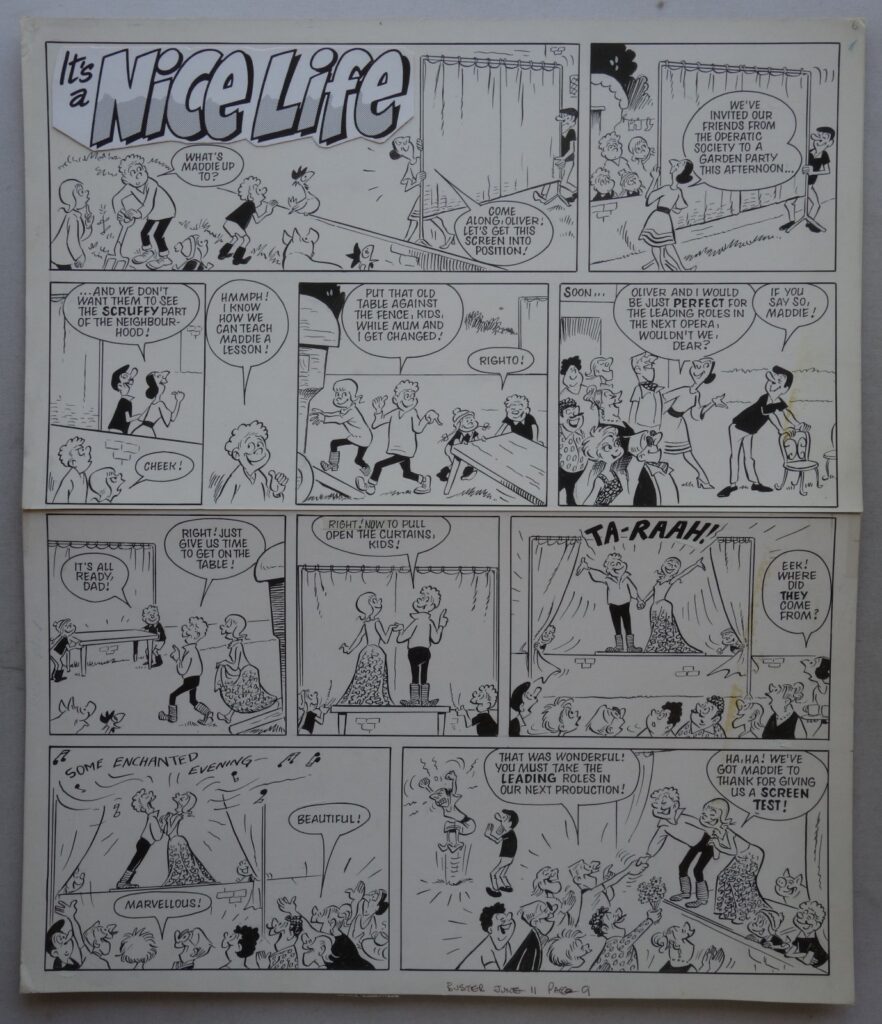 Buster "It's A Nice Life" Original Artwork, probably by Reg Parlett, circa 1980s, dated "11th June"