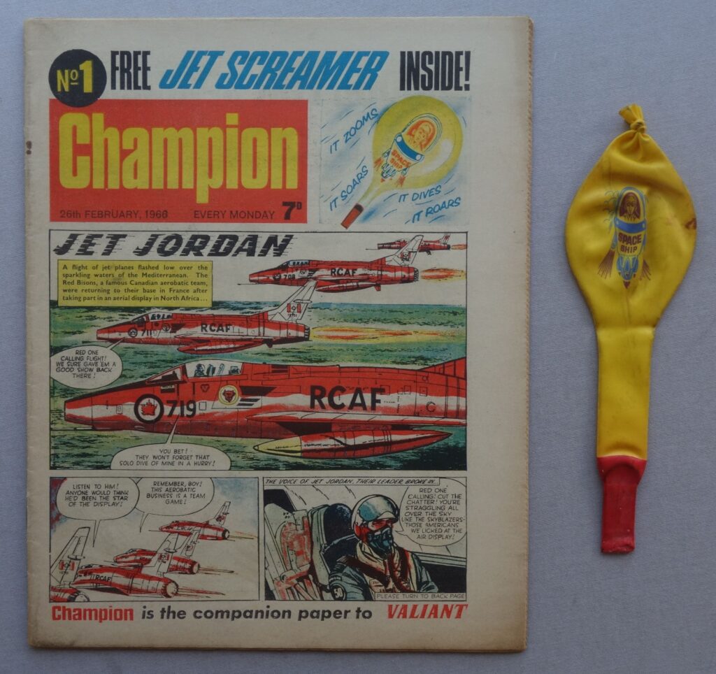 Champion comic #1 Feb 26 1966 + Free Gift Jet Screamer Balloon