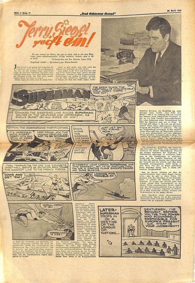 Das Schwarz Korps April 1940 Hate for Jerry Siegel and the Look Comic