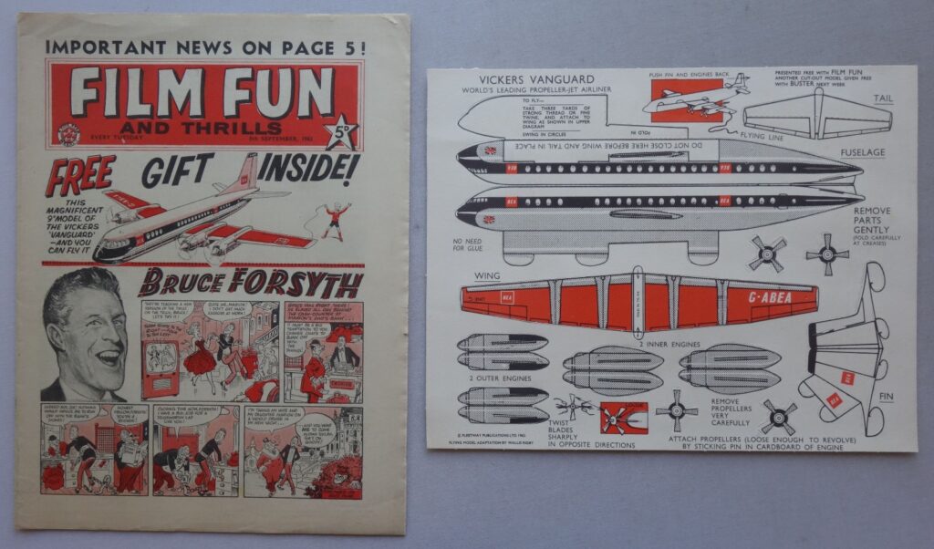 Film Fun cover dated 8th September 1962 With Free Gift - Vickers Vanguard Model Plane