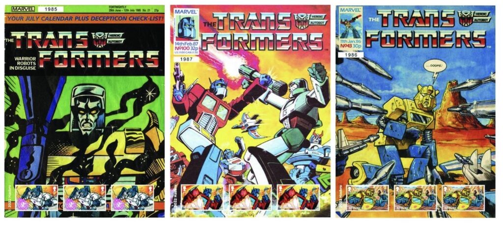 Three 2022 Transformers Optimus Prime Royal Mail Fan Sheets, Optimus Prime, Bumblebee & Megatron. The sheets are issued in a numbered limited edition of 5,000.