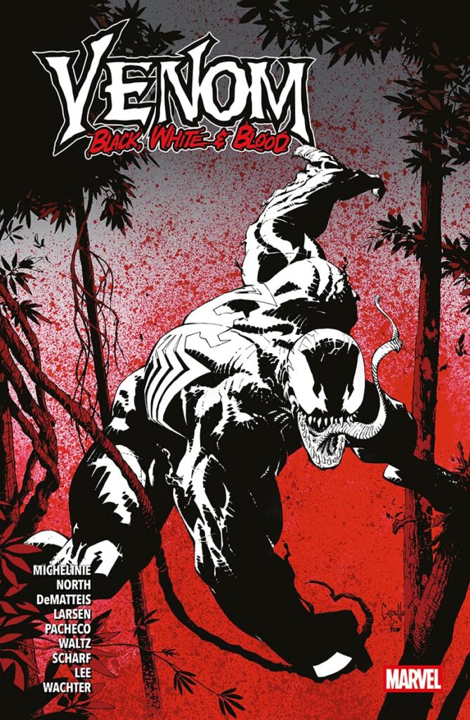 VENOM BLACK WHITE & BLOOD
Writers: David Michelinie, Ryan North | Artists: Erik Larsen, Takashi Okazaki, More
Diamond Code: AUG262173
Price: £16.99
Release Date: 1st September 2026
Format: Trade Paperback
ISBN: 9781804913611
Page Count: 136 pp
Trim Size: 26 x 17
Age Rating: All Ages / Unrated