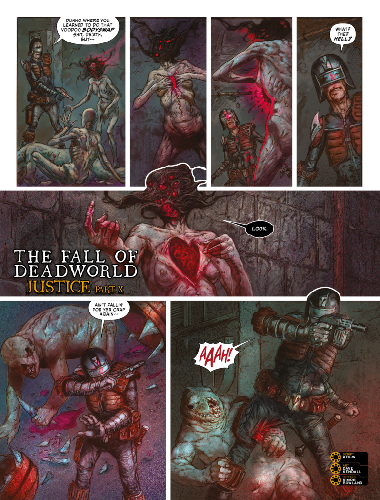 2000AD Prog 2496 - THE FALL OF DEADWORLD // JUSTICE
By Kek-W (Writer) Dave Kendall (Artist) Simon Bowland (Letterer)