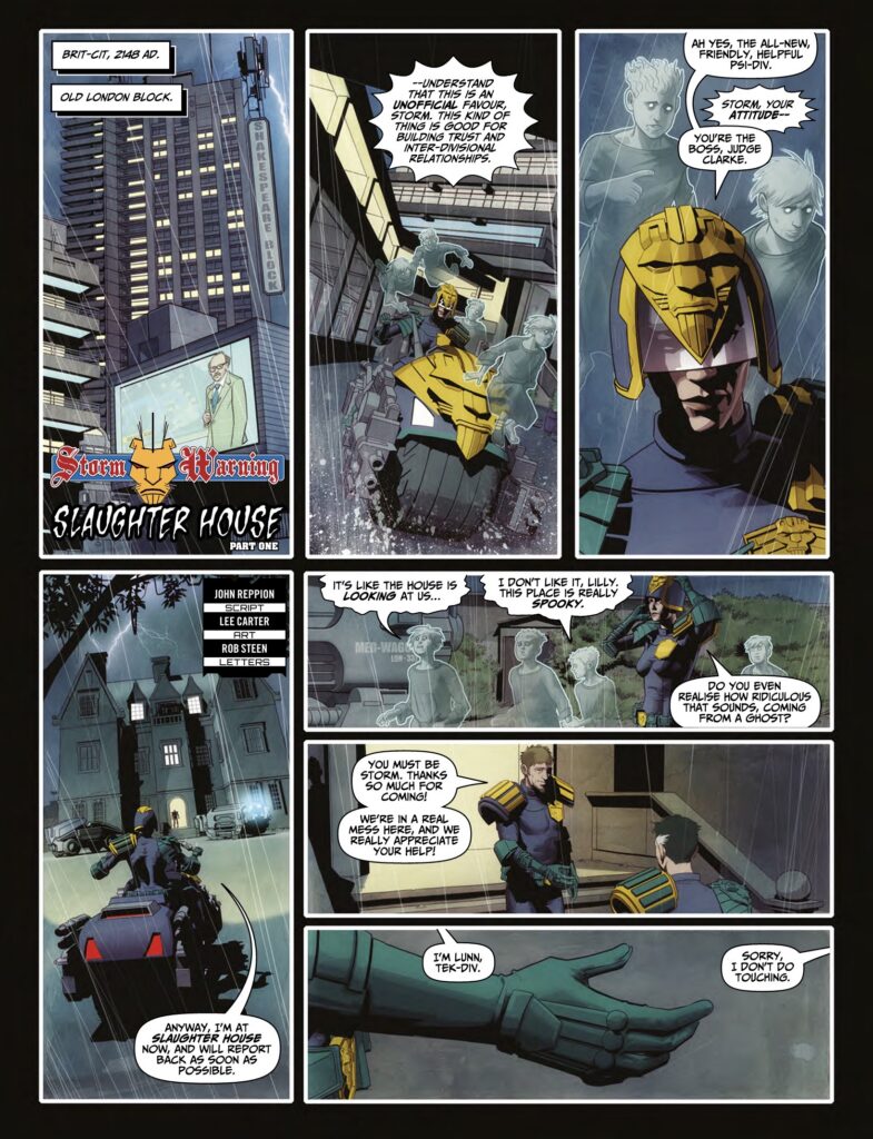 Judge Dredd Megazine 495 - STORM WARNING // SLAUGHTER HOUSE by John Reppion (Writer) Lee Carter (Artist) Rob Steen (Letterer)