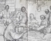 John M. Burns “British Comics Legends” pencils featuring Sydney Jordan, John himself, Ron Embleton, Frank Hampson, Frank Bellamy, Brian Lewis and Don Lawrence, alongside some of the best known characters they drew SNIP