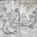 John M. Burns “British Comics Legends” pencils featuring Sydney Jordan, John himself, Ron Embleton, Frank Hampson, Frank Bellamy, Brian Lewis and Don Lawrence, alongside some of the best known characters they drew SNIP