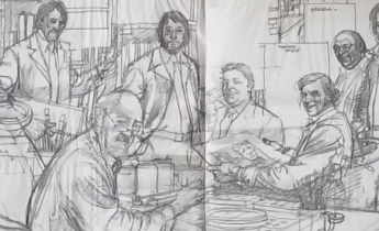 John M. Burns “British Comics Legends” pencils featuring Sydney Jordan, John himself, Ron Embleton, Frank Hampson, Frank Bellamy, Brian Lewis and Don Lawrence, alongside some of the best known characters they drew SNIP