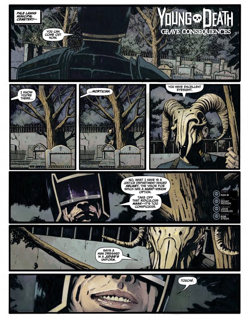 2000AD Prog 2497 - YOUNG DEATH // GRAVE CONSEQUENCES By Kek-W (Writer) Sedat Oezgen (Artist) John Charles (Colourist) Rob Steen (Letterer)