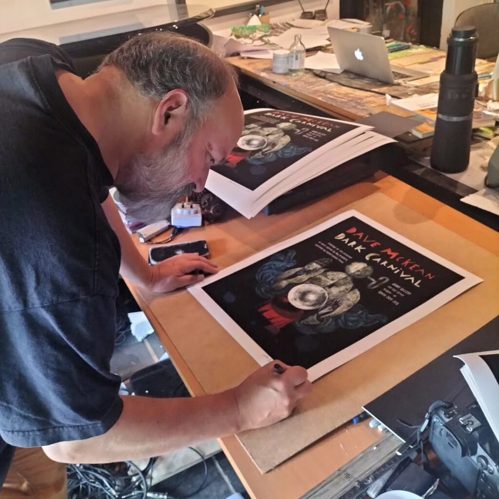 Dave McKean numbering Dark Carnival prints last year