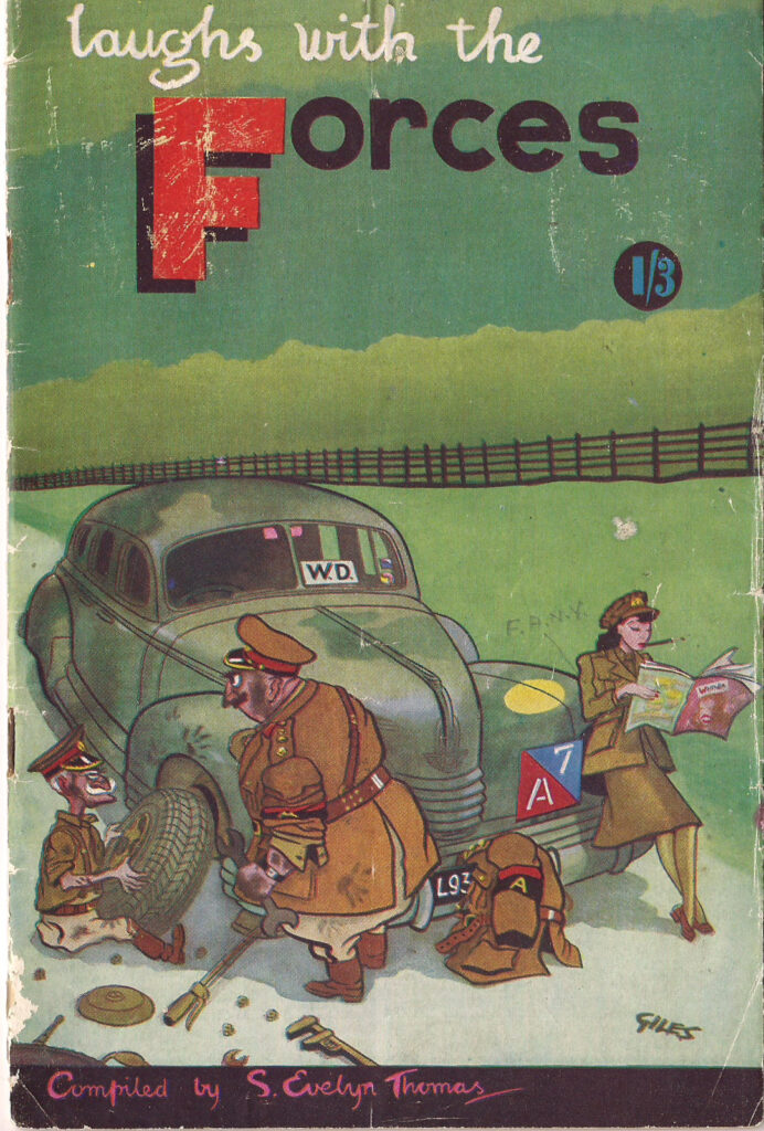 Laughs with the Forces, compiled by S. Evelyn Thomas. Cover by Giles