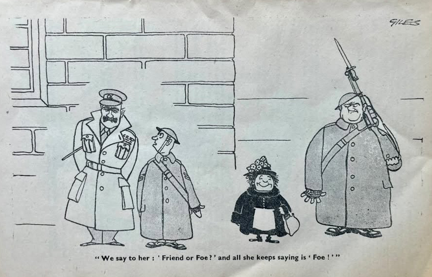 A cartoon by Carl Giles from Laughs with the Home Guard. With thanks to Chris Stagg