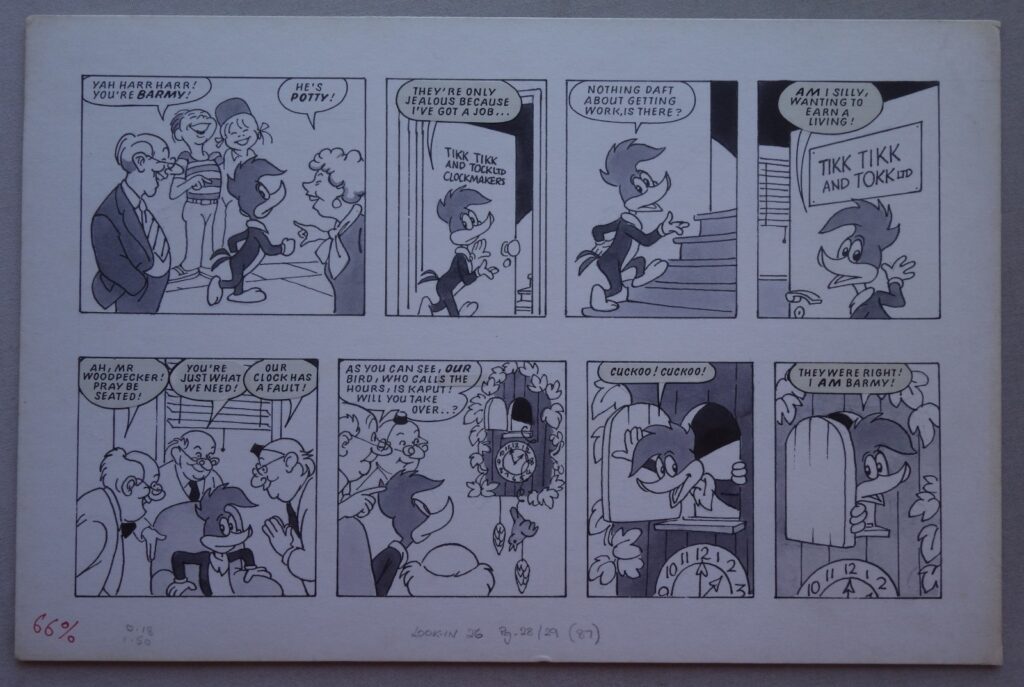 Look-In comic Original Woody Woodpecker Artwork from #26 (1987) Bill Titcombe