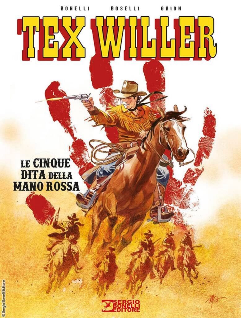 Cover art for Tex Willer: Le cinque dita della mano rossa" published by Sergio Bonelli Editore, cover art by Massimo Carnevale, published earlier this year (available in Italian here)