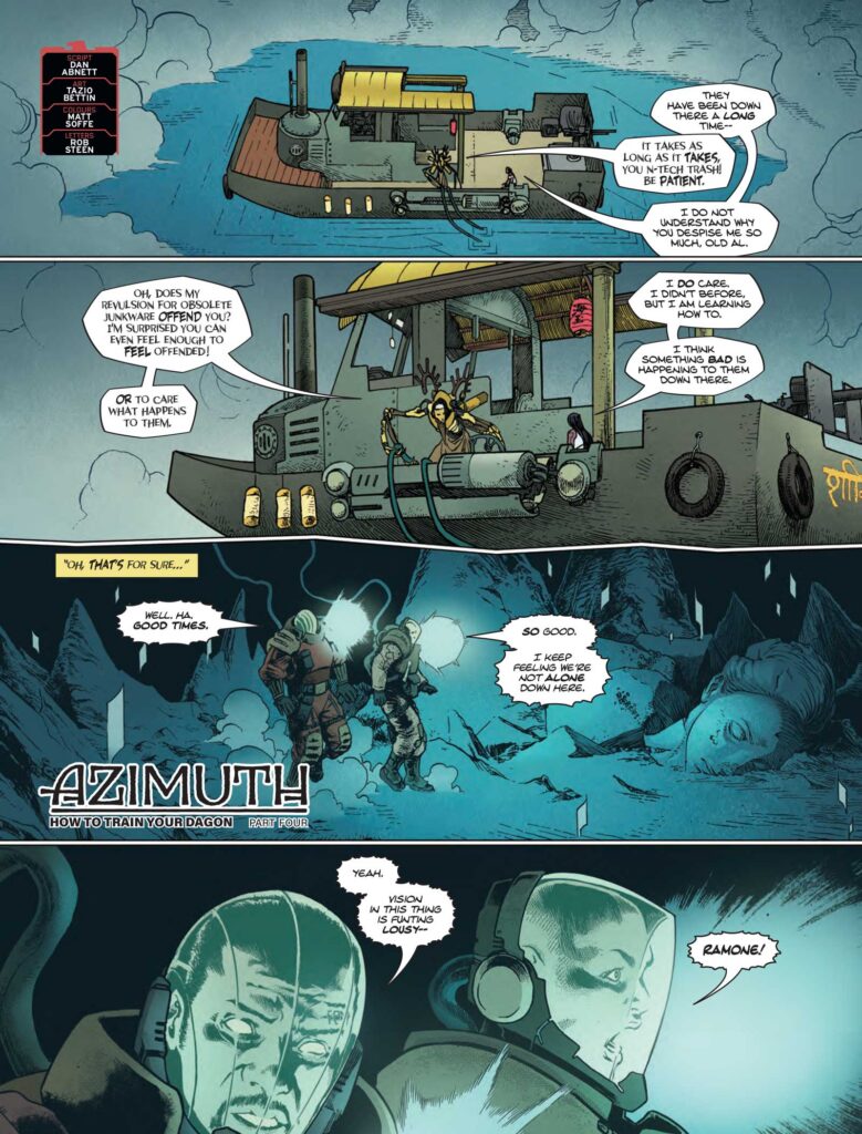 2000AD Prog 2503 - AZIMUTH // HOW TO TRAIN YOUR DAGON
By Dan Abnett (Writer) Tazio Bettin (Artist) Matt Soffe (Colourist) Rob Steen (Letterer)