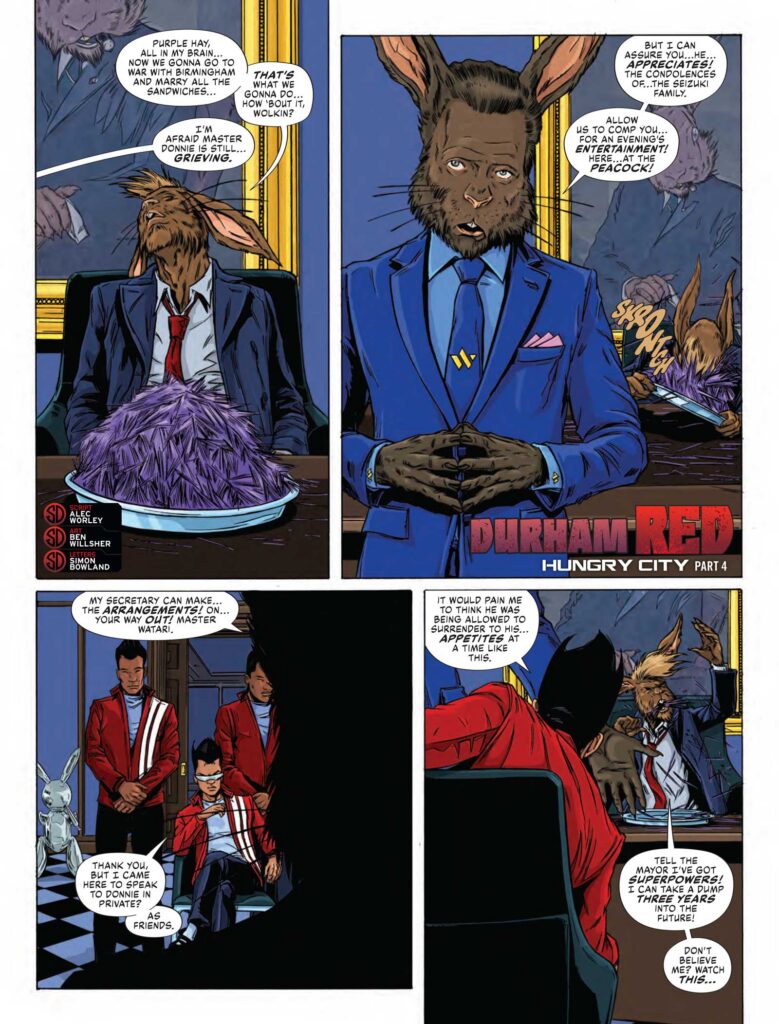 2000AD Prog 2503 - DURHAM RED // HUNGRY CITY
By Alec Worley (Writer) Ben Willsher (Artist) Simon Bowland (Letterer)