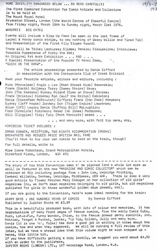 Comics 101 Publicity Leaflet