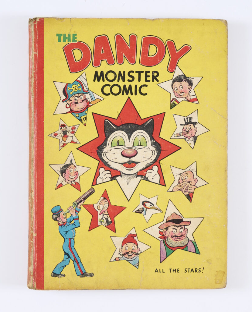 Dandy Monster Comic (1946). Dandy characters in the Stars including Desperate Dan, Korky, Hungry Horace, Keyhole Kate and Freddy the Fearless Fly. No dedication, good boards with complete spine, overall general wear [vg]