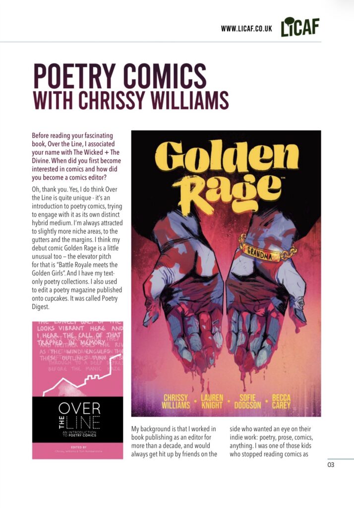 Lakes International Comic Art Festival (LICAF) magazine, Between the Lines #8 - Chrissy Williams Interview